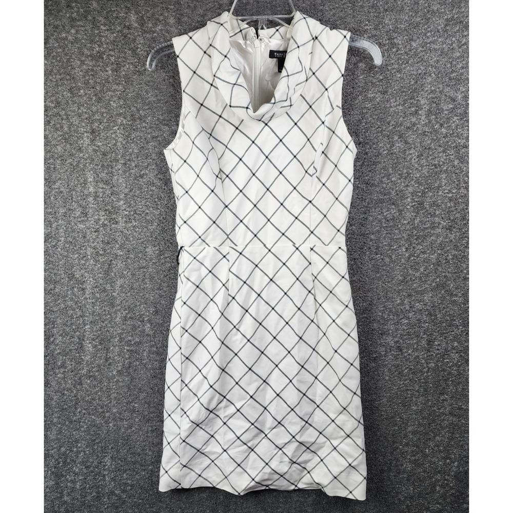 White House Black Market Dress Womens 2 Sheath White Black Plaid EUC